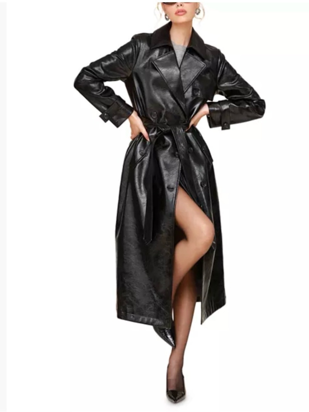 Avec Les Filles Oversize Raglan Faux Leather Trench Coat